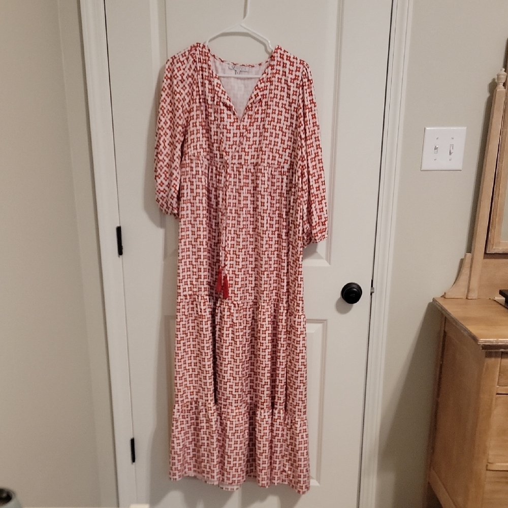 Red and White Patterned Maxi Dress